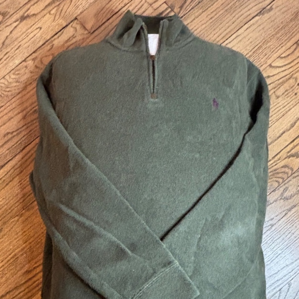 Polo Ralph Lauren XL - Weathered Green 1/4 Zip with Leather Detail